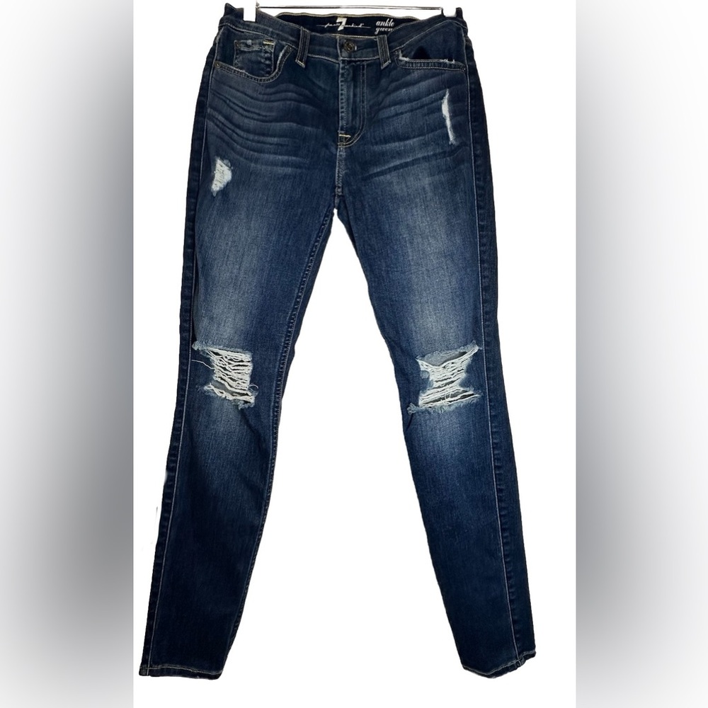 7 For All Mankind Distressed Ankle Gwenevere Skinny Jeans Raw Hems, Womens Sz 27